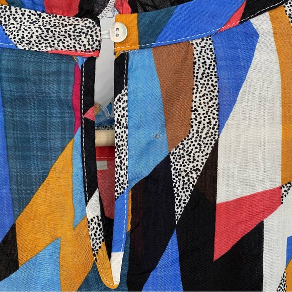 NWT Jodifl Colorblock Ruffled Long Sleeve Tunic Top Blouse Shirt Blue Black Red - Picture 3 of 7